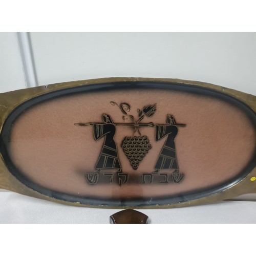 340 - Vintage Gishard barometer and Israeli Hebrew brass tray & 3 way dressing table mirror.