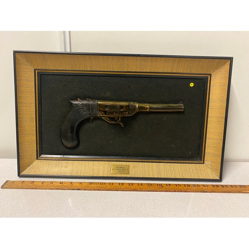 16 - Replica 1837 Cochran Turret gun framed wall hanging.
57cm  x 34cm