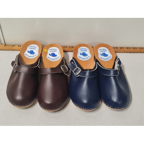 630 - 2 pairs of leather Orthopaedic clogs. Size 41