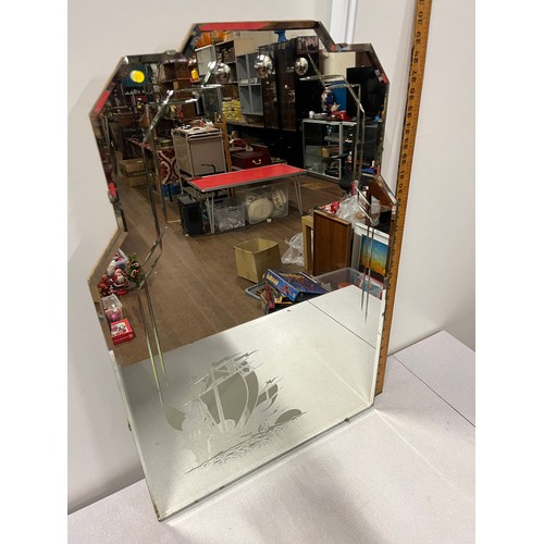 40 - 1920's Diamond and bubble cut mirror with ship design.
77cm x 51cm