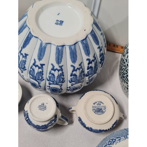 155 - Large selection of blue and white ware. As found.