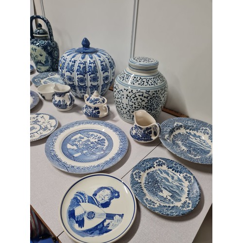 155 - Large selection of blue and white ware. As found.