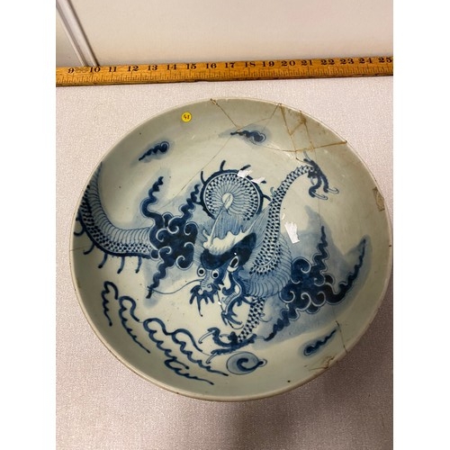 311 - 2 Antique bowls - one with floral pattern and one with dragon pattern. Both bowls have staple repair... 