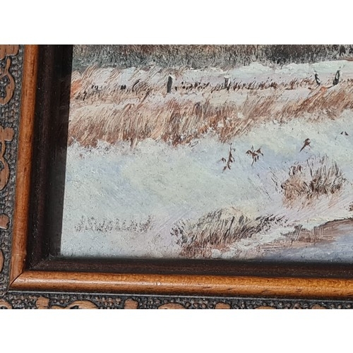 473 - 2 x small oil paintings - Runham Marshes by J Swallow and one of ship run aground.