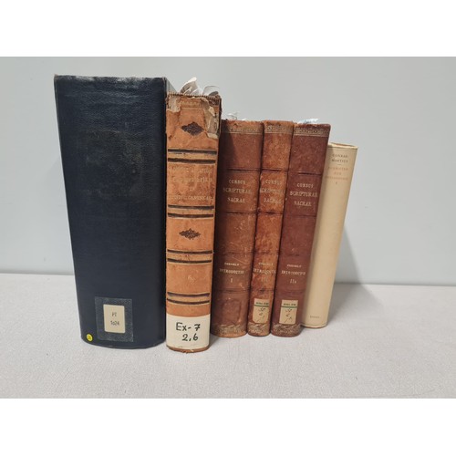 488 - 6 x vintage leather bound to include Cursus Scripturae Sacrae etc.