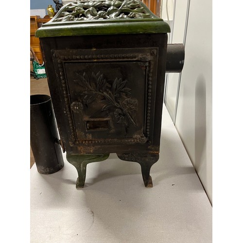 70 - French antique 'Mirus' cast iron enamel wood burning stove. w 48cm x h 54cm x d 28cm