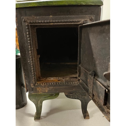 70 - French antique 'Mirus' cast iron enamel wood burning stove. w 48cm x h 54cm x d 28cm