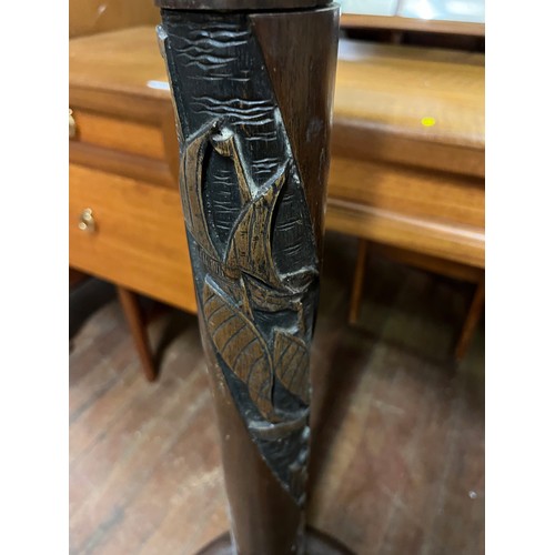 80 - Oriental carved wood floor lamp.