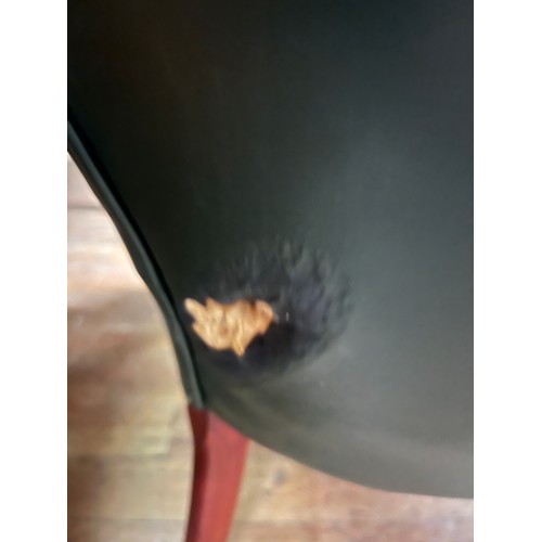 608 - Vintage green leather armchair, slight damage, see pictures.