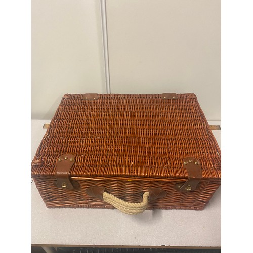 93 - Large wicker picnic hamper with contents to include - 4 x champagne flutes and flask etc.