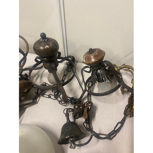 206 - Collection of antique ceiling lights and glass shades.