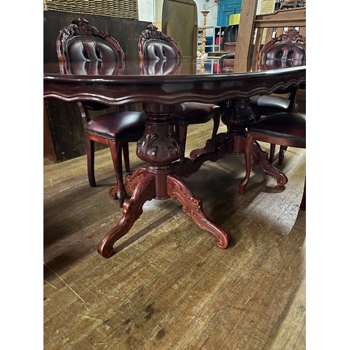 100 - Italian inlaid table with 6 button back chairs 
1 chair faded