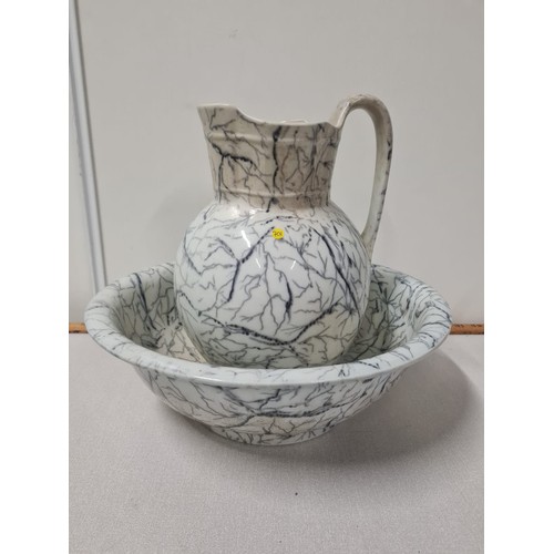 416 - large marbleized wash jug & bowl set