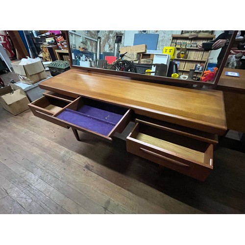 215 - Mid Century teak G Plan Fresco dressing table and mirror. H 120cm x L 152cm x D 46cm