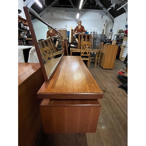 215 - Mid Century teak G Plan Fresco dressing table and mirror. H 120cm x L 152cm x D 46cm