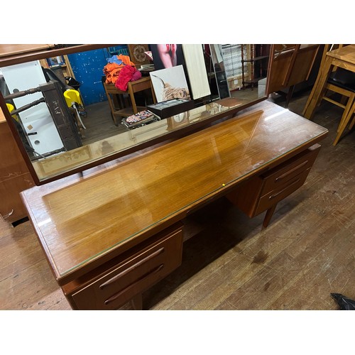 215 - Mid Century teak G Plan Fresco dressing table and mirror. H 120cm x L 152cm x D 46cm