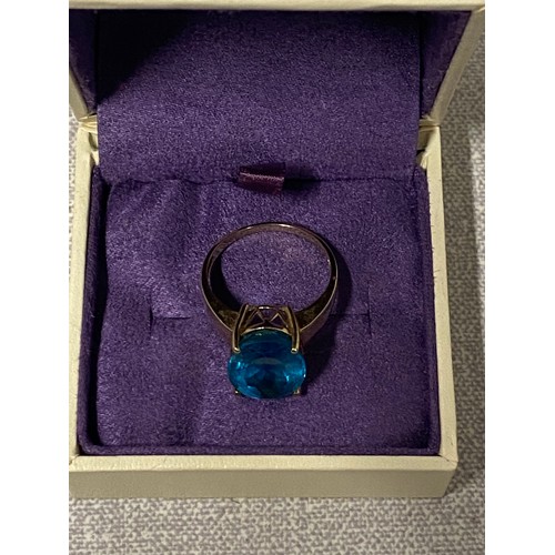 81 - 9ct gold cocktail ring with extremely large blue topaz.