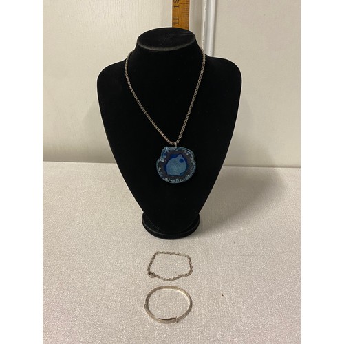 283 - Geode style necklace with 2 silver baby bangles.