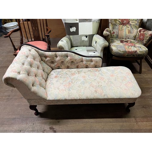 62 - small floral upholstered chaise lounge
135cm x 72cm