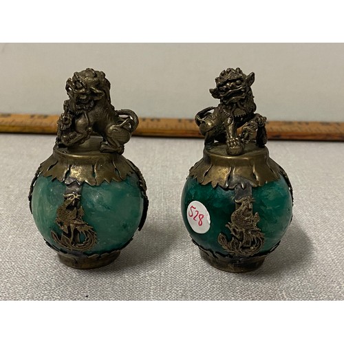 138 - Pair of Jade & Chinese silver ornaments with hand carved dragon design & hand carved Netsuke.