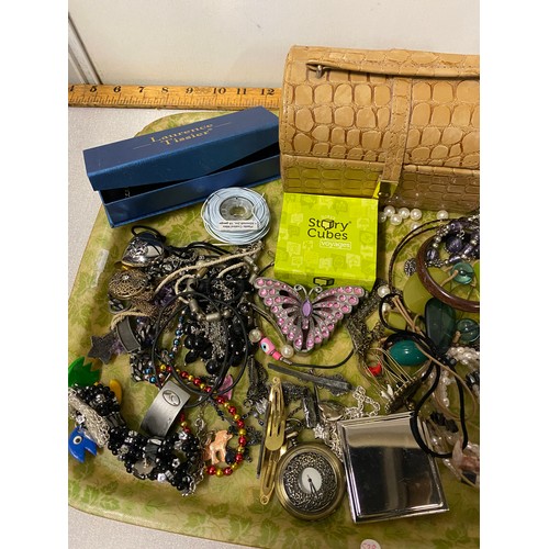 264 - Tray of costume jewellery and jewellery box etc.