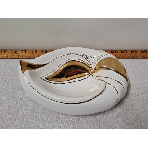 310 - Ahura Italian porcelain trinket dish with 24k 24ct Gold gilding. Signed to the side.