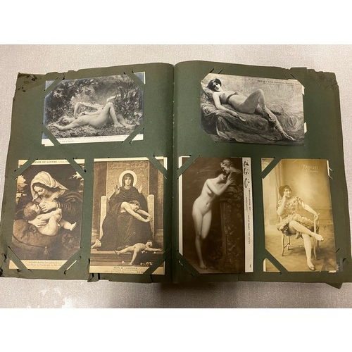 23 - Antique Victorian postcard album with 28 nude postcards etc. Along with Antique Views of Paris book ... 