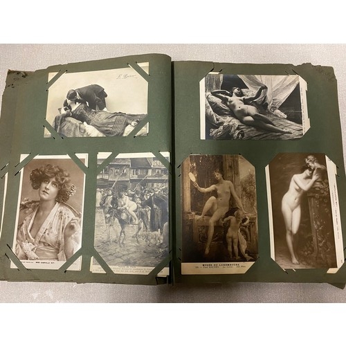 23 - Antique Victorian postcard album with 28 nude postcards etc. Along with Antique Views of Paris book ... 