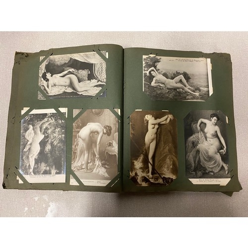 23 - Antique Victorian postcard album with 28 nude postcards etc. Along with Antique Views of Paris book ... 