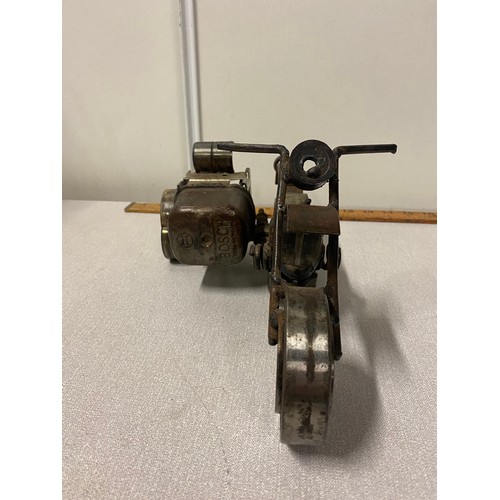 10 - Arts & Crafts cast metal motorbike & side car made from car & motorbike parts.
30cm l