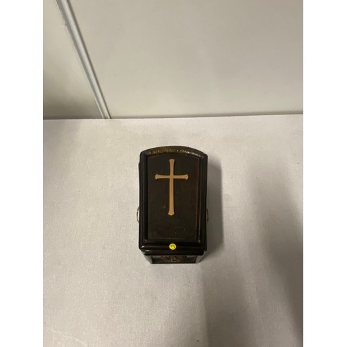 15 - Miniature wooden coffin with brass handles and cross. Possibly Salesman sample coffin.
20cm l
20cm l