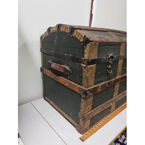 13 - Antique Domed steamer trunk on original casters.
87cm l x 57cm h x 48cm d