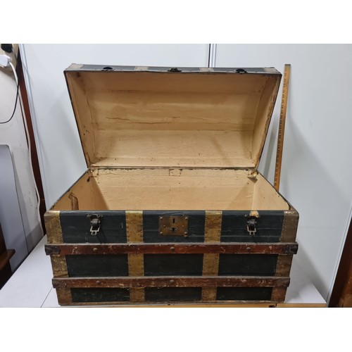 13 - Antique Domed steamer trunk on original casters.
87cm l x 57cm h x 48cm d