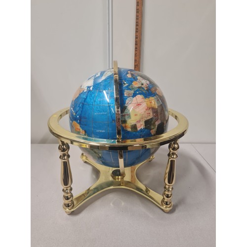 33 - Large natural gemstone world globe on gold coloured stand.
44cm h x 44cm