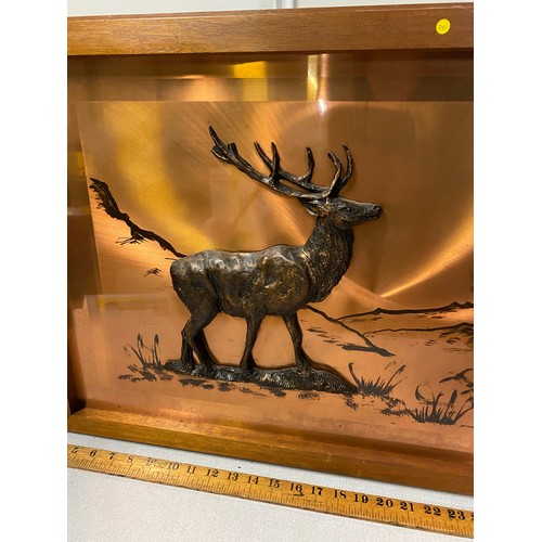 107 - Vintage copper wall hanging depicting stag scene.
49cm x 80cm