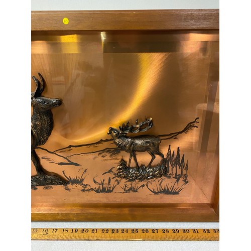 107 - Vintage copper wall hanging depicting stag scene.
49cm x 80cm