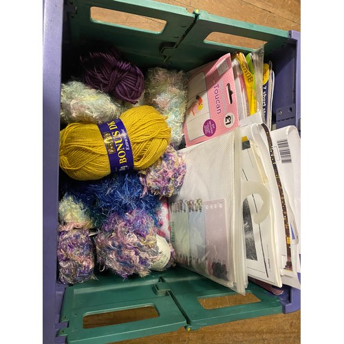 549 - Selection of wool and crafting magazines in collapsible trolley basket.