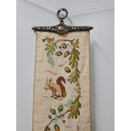 562 - Vintage needlepoint bell pull wall hanging.