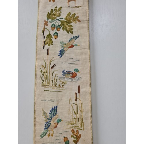 562 - Vintage needlepoint bell pull wall hanging.