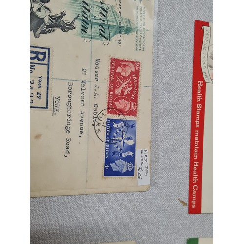 52A - Collection of mid century GB & NZ first day covers to include Festival of Britain and health stamp I... 