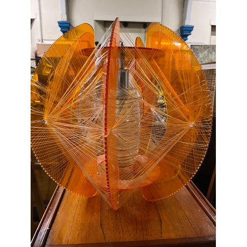 61 - Pair of mid century 50's/60's orange perspex and string spirograph ceiling light shades with origina... 