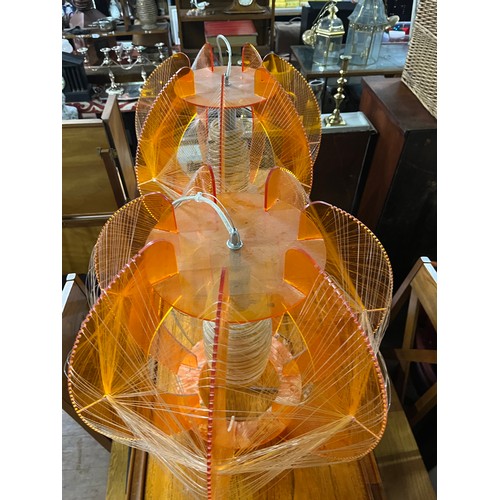 61 - Pair of mid century 50's/60's orange perspex and string spirograph ceiling light shades with origina... 