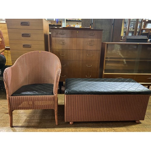 109 - Mid century Lloyd Loom Lusty 2 piece set - chair and ottoman.