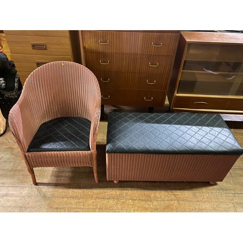 109 - Mid century Lloyd Loom Lusty 2 piece set - chair and ottoman.