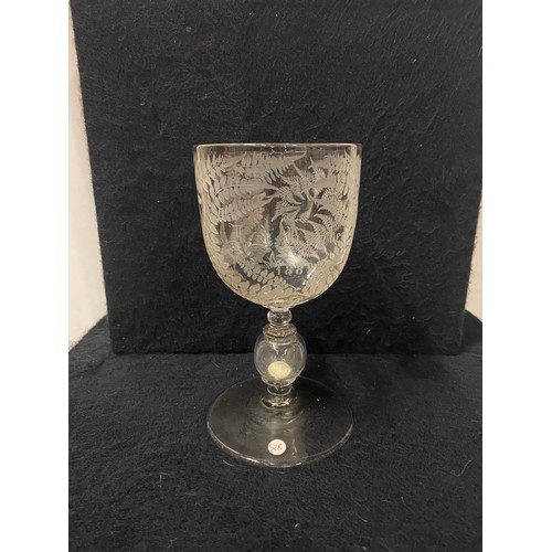 134 - Victorian coin glass dated 1889, 
Hollow knopped with silver threepence dated 1877.
approx 20cm h
Gl... 