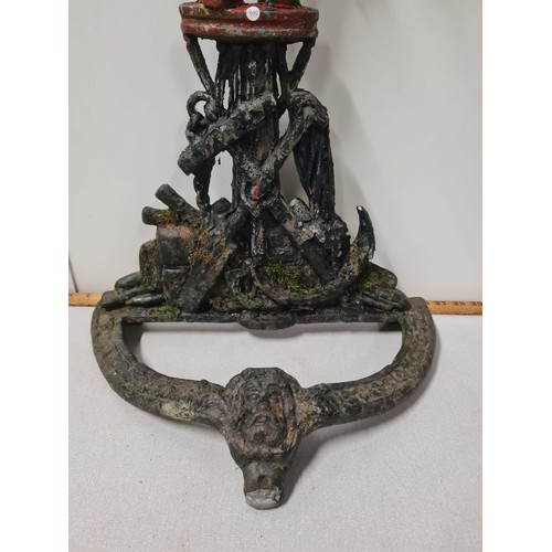 158 - Antique cast iron stick stand detailed with a sailor figure, anchor & oar. Needs attention. 
73cm h
... 