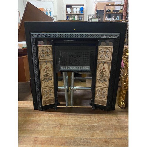 209 - Original Stovax cast iron fire insert with tiles. 98cm tall x 97cm wide.