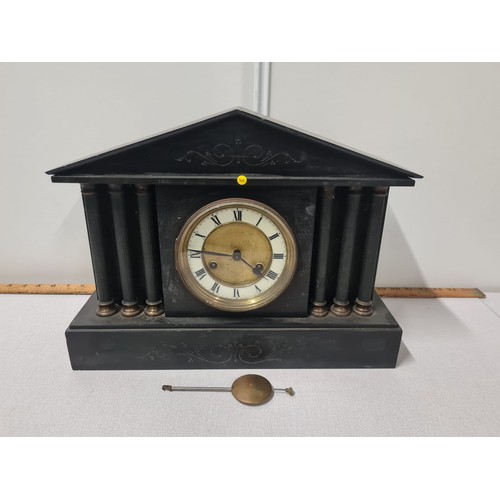 248 - Victorian slate mantle clock with pendulum. Working