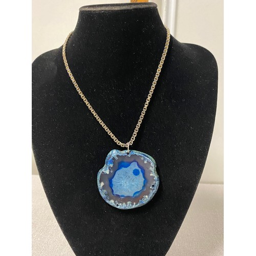 283 - Geode style necklace with 2 silver baby bangles.