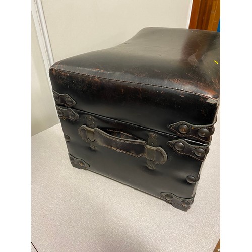 289 - Leather storage chest stool.